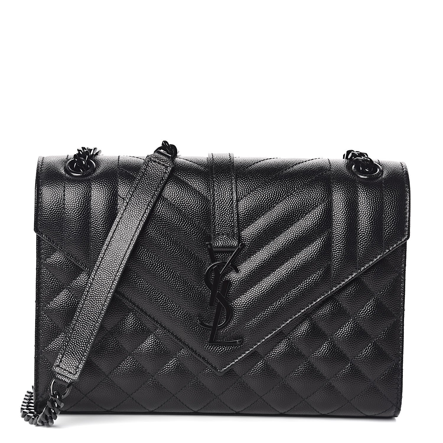 Saint Laurent Grain De Poudre Textured Mixed Matelasse Triquilt Medium Monogram Satchel Black 1 of 9