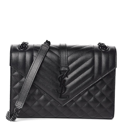 Saint Laurent Grain De Poudre Textured Mixed Matelasse Triquilt Medium Monogram Satchel Black 1 of 9