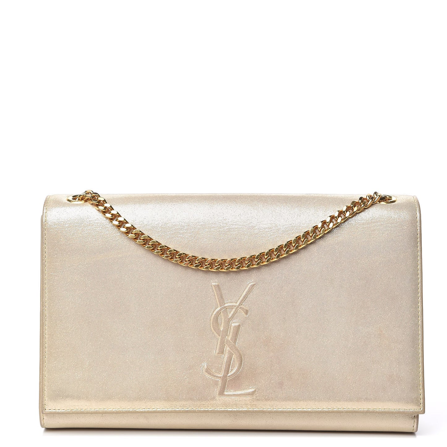 Metallic Fabric Medium Monogram Kate Satchel Gold