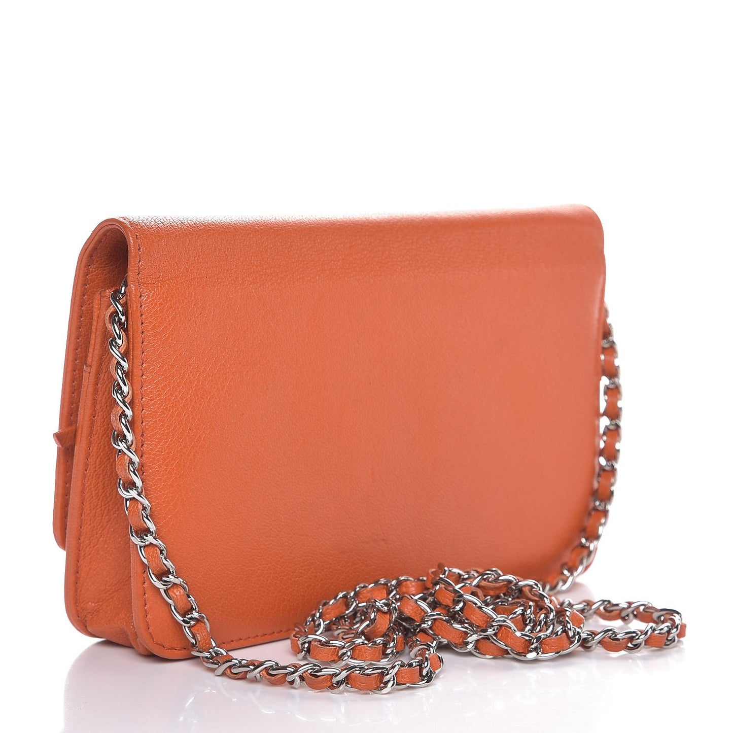 Goatskin Embossed Wallet On Chain WOC Orange