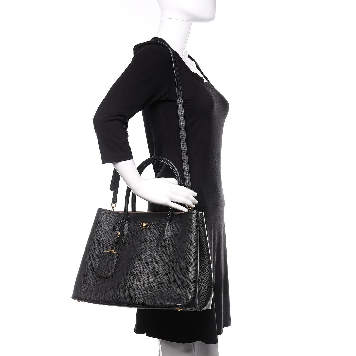 Saffiano Cuir Large Double Bag Black Mughetto