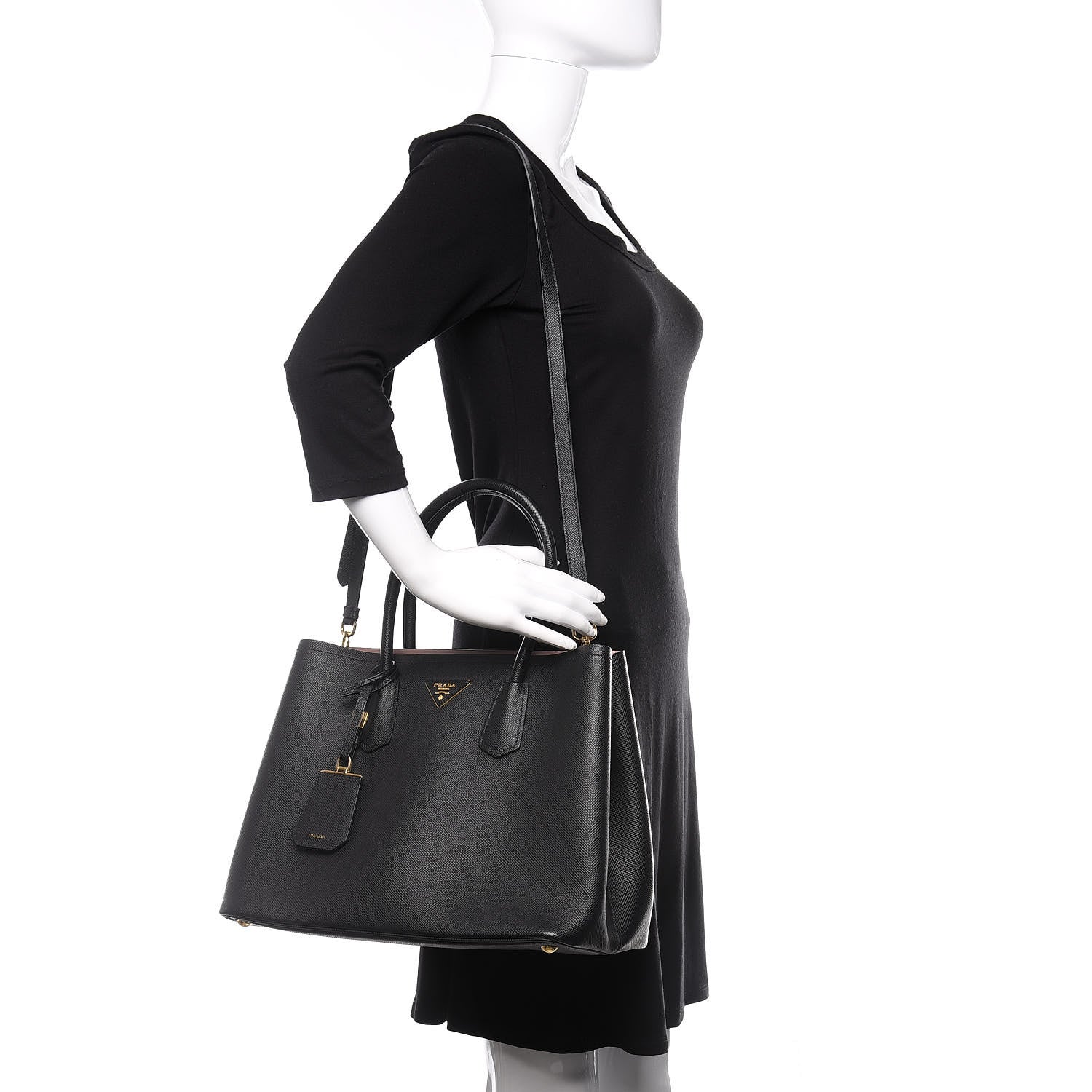 Prada Saffiano Cuir Large Double Bag Black Mughetto 2 of 9