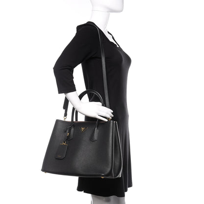 Prada Saffiano Cuir Large Double Bag Black Mughetto 2 of 9