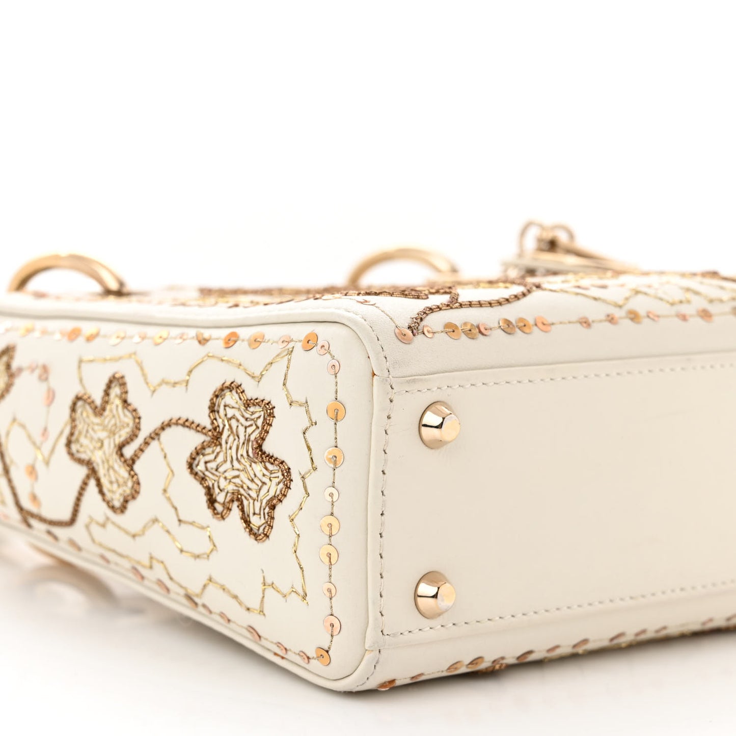 Smooth Calfskin Sequin Embroidered Clover Mini Lady Dior White