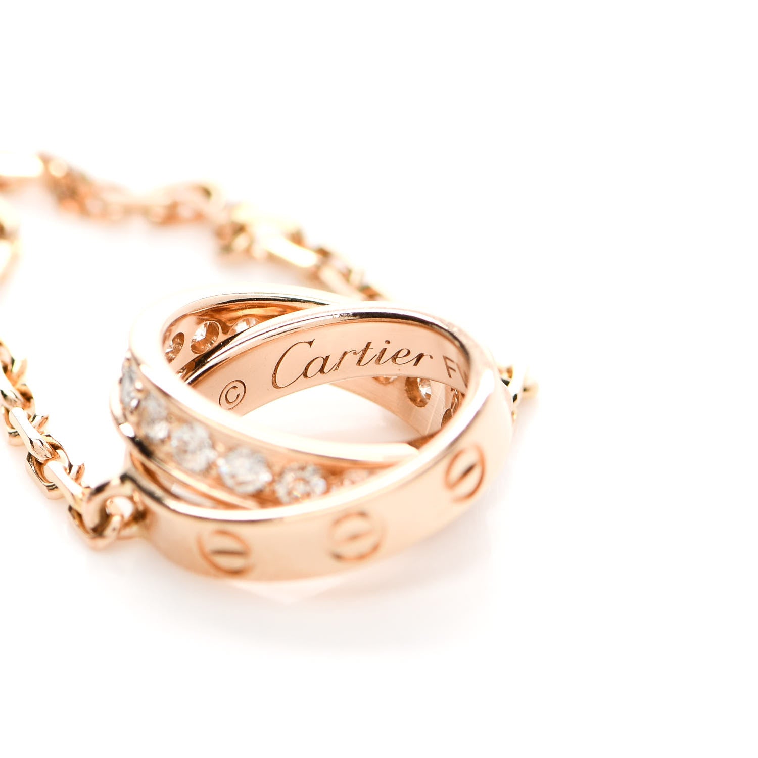 Cartier 18K Pink Gold Diamond Interlocking LOVE Necklace 3 of 5