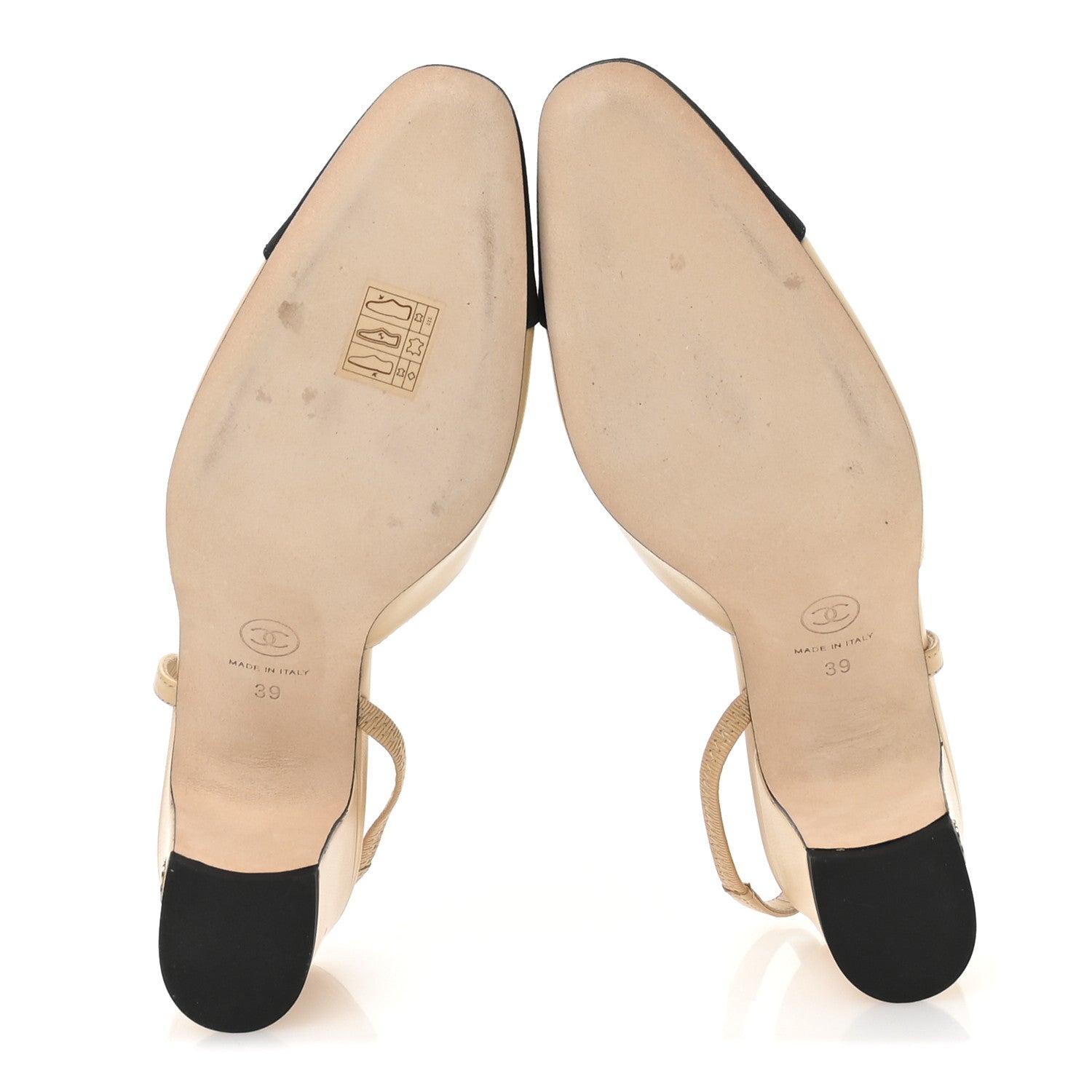 Chanel Goatskin Grosgrain Cap Toe CC Slingback Pumps 39 Beige Black 6 of 9