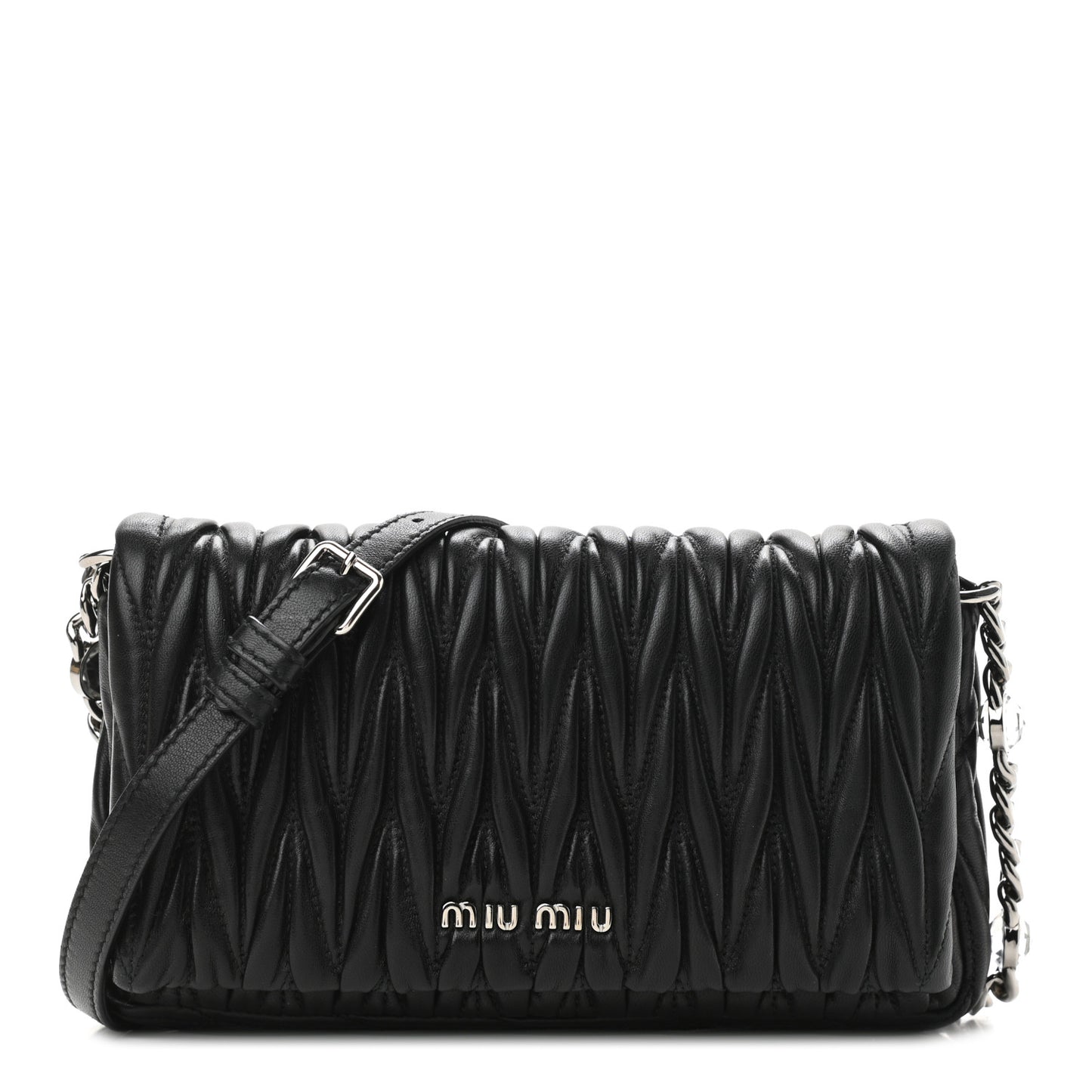 Nappa Matelasse Crystal Chain Crossbody Bag Black