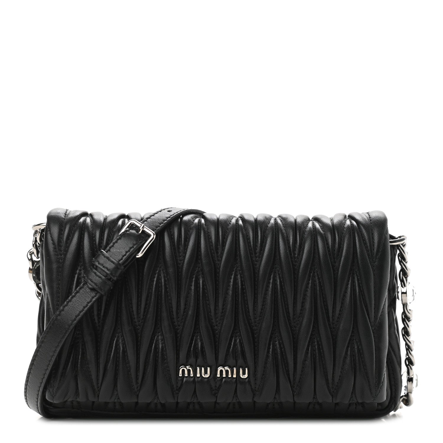 Miu Miu Nappa Matelasse Crystal Chain Crossbody Bag Black 1 of 9