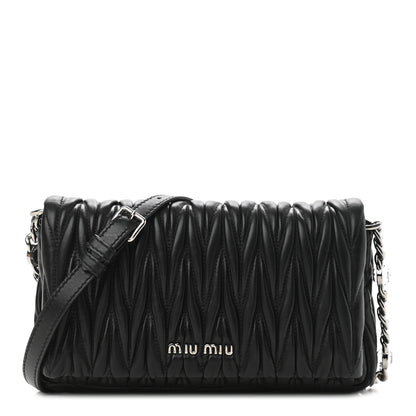 Miu Miu Nappa Matelasse Crystal Chain Crossbody Bag Black 1 of 9