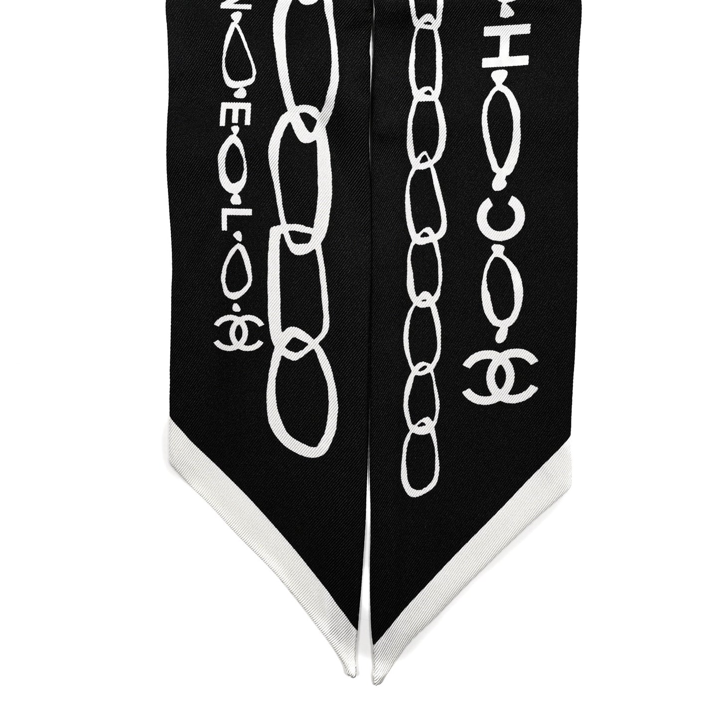 Silk Logo Slim Bandeau Scarf Black White