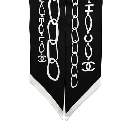 Chanel Silk Logo Slim Bandeau Scarf Black White 2 of 4