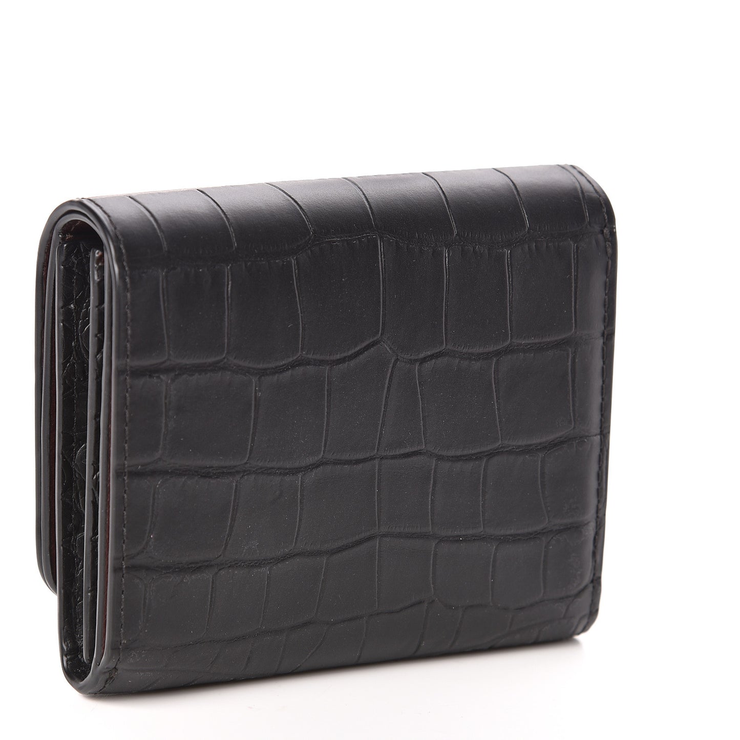 Matte Crocodile Embossed Calfskin Small French Continental Wallet Black