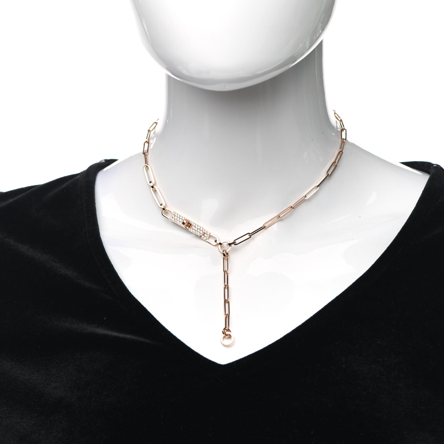 18K Rose Gold Diamond Pave PM Kelly Chaine Lariat Necklace SH