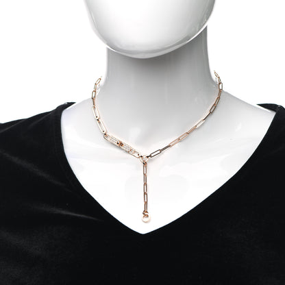 Hermes 18K Rose Gold Diamond Pave PM Kelly Chaine Lariat Necklace SH 2 of 5