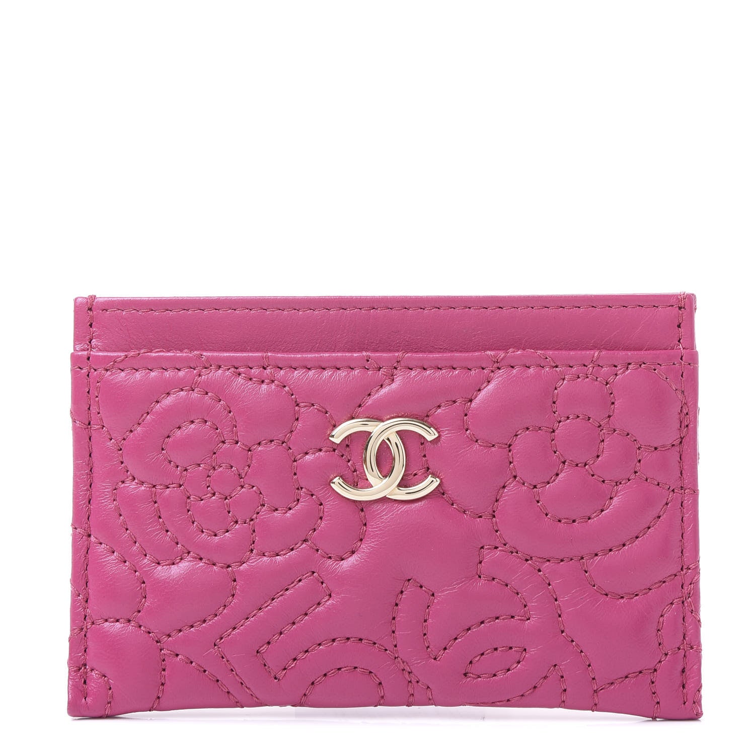 Chanel Lambskin Camellia Embossed Card Holder Fuchsia 1 of 12