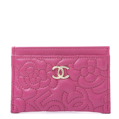 Chanel Lambskin Camellia Embossed Card Holder Fuchsia 1 of 12