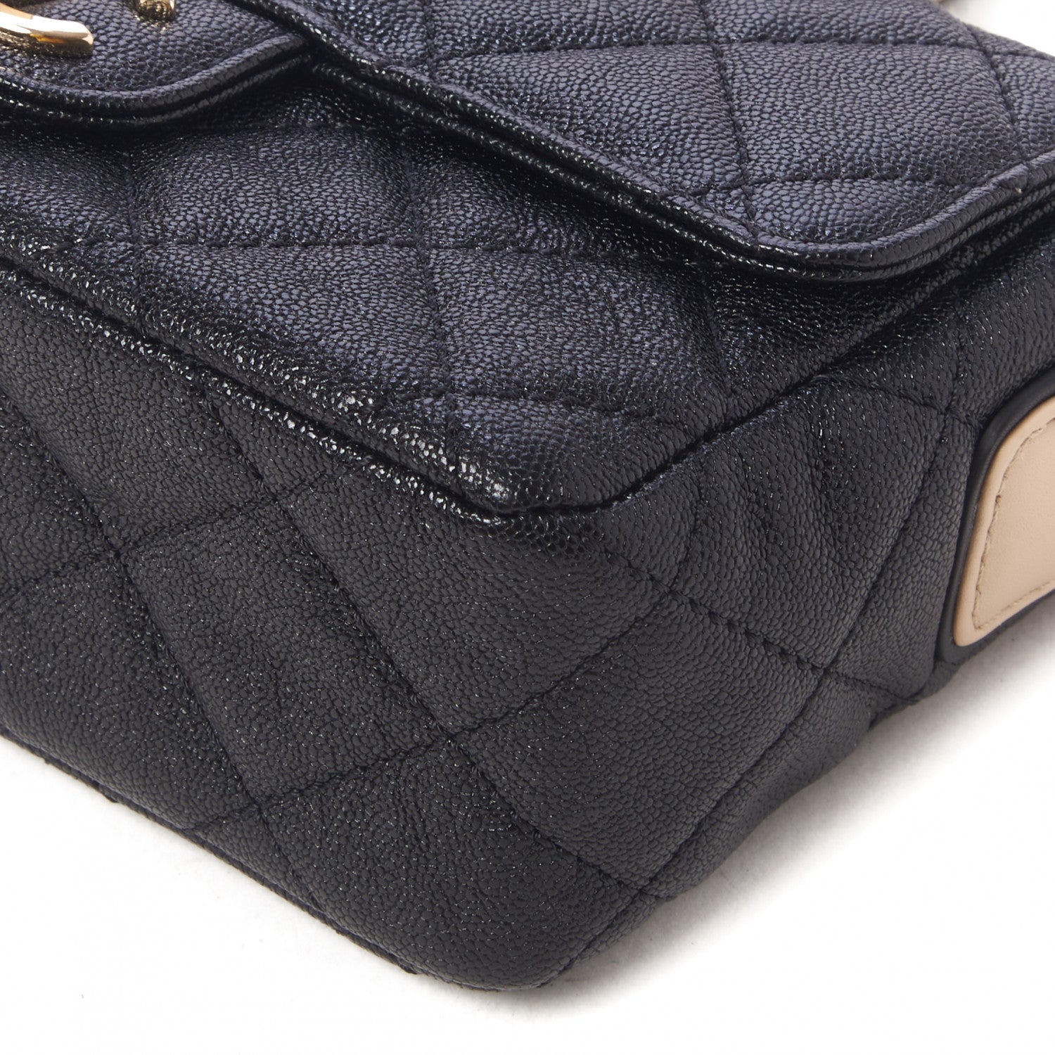 Chanel Iridescent Caviar Quilted Mini Flap With Thick Strap Black Beige 4 of 8