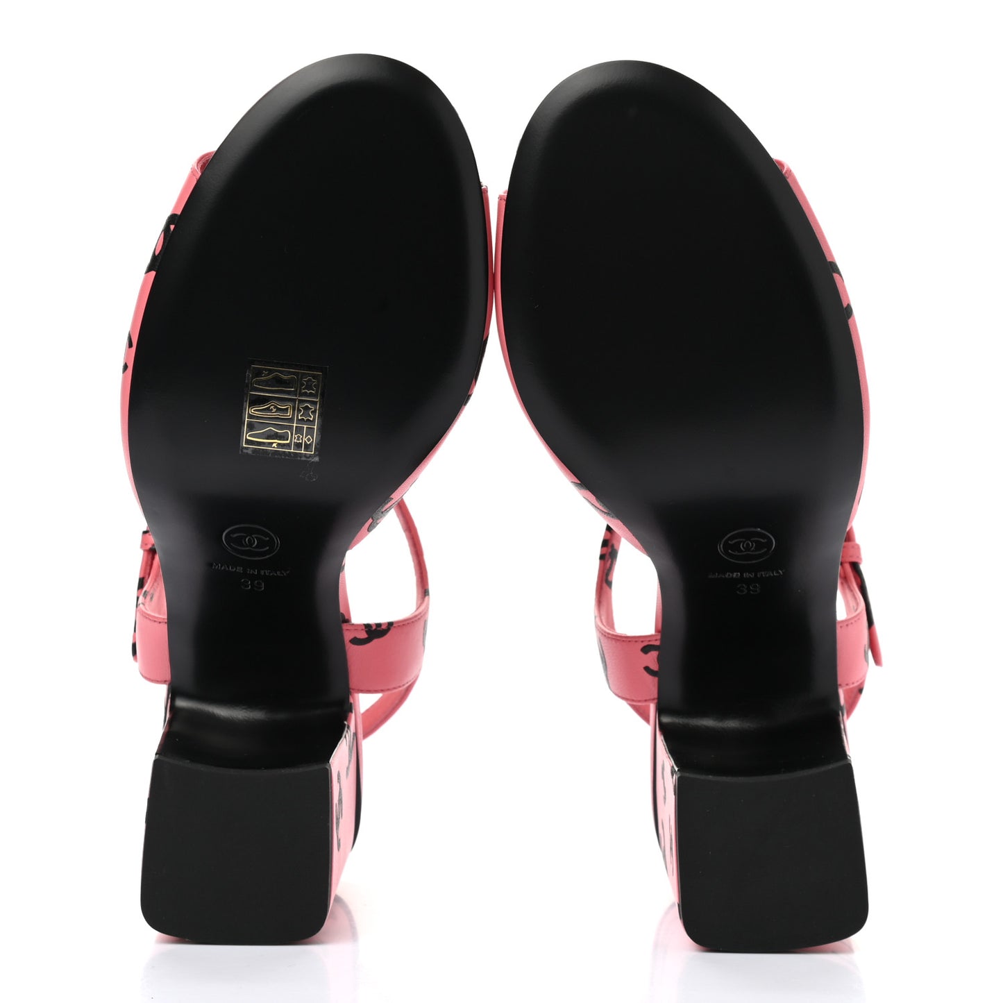 Lambskin Printed CC Sandals 39 Pink Black