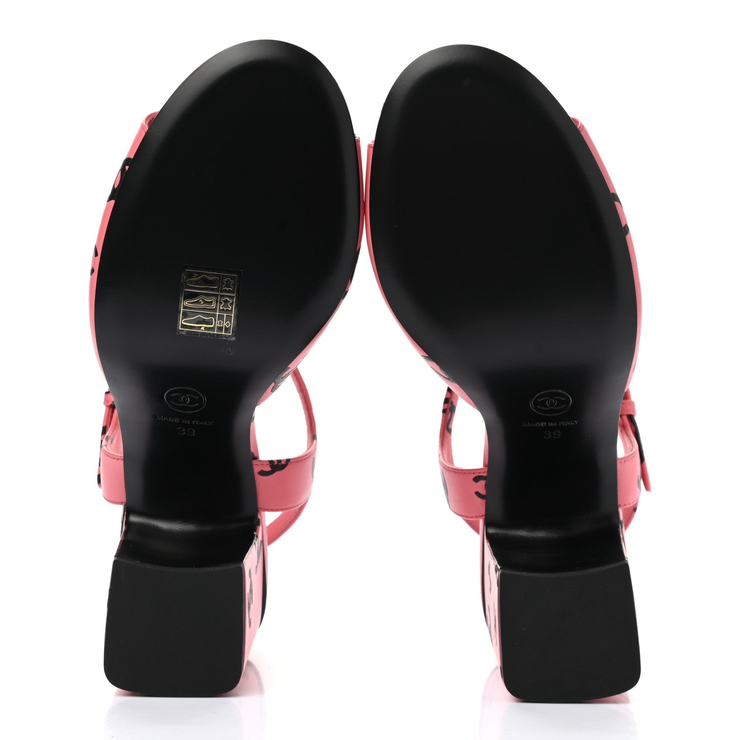 Chanel Lambskin Printed CC Sandals 39 Pink Black 5 of 9