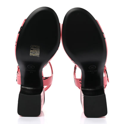 Chanel Lambskin Printed CC Sandals 39 Pink Black 5 of 9
