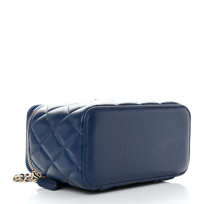 Chanel Lambskin Quilted Small Top Handle Vanity Case With Chain Dark Blue 4 of 11