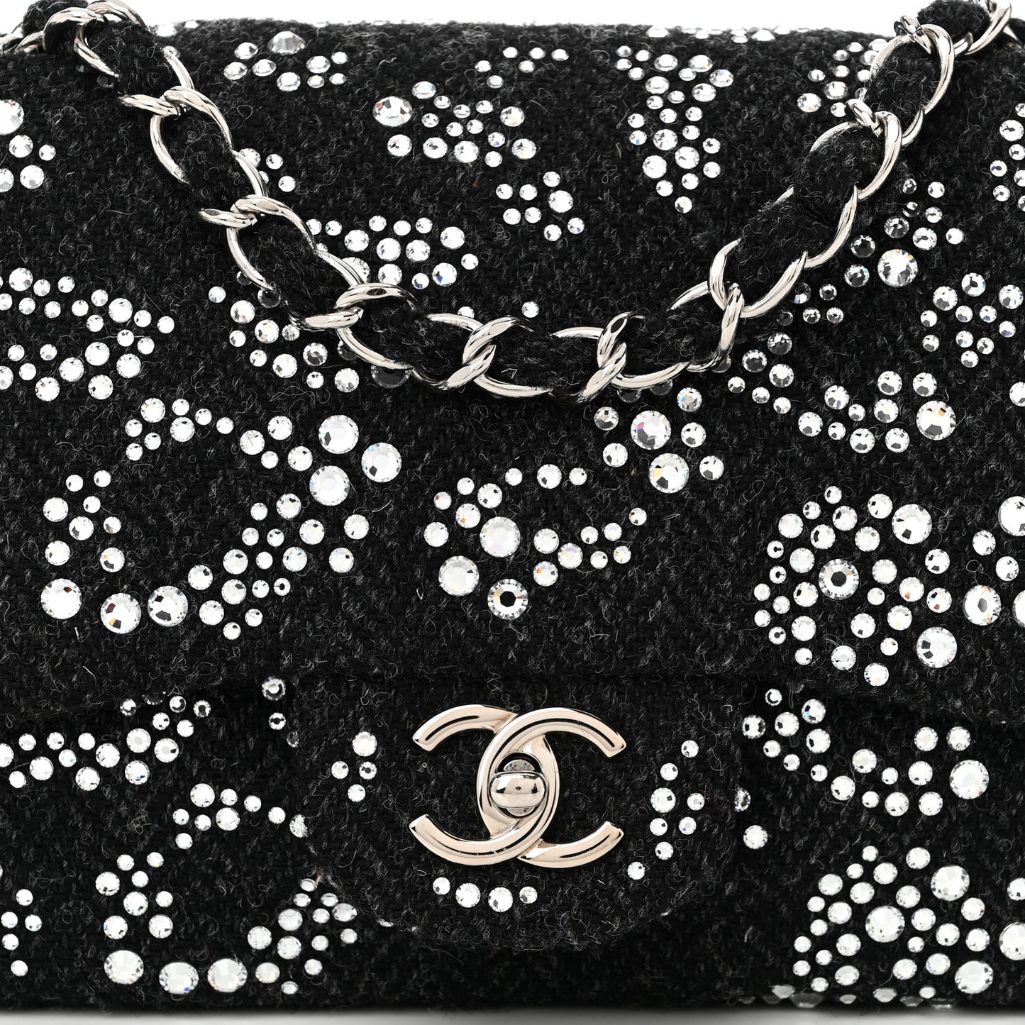 Tweed Swarovski Crystal Leopard Jumbo Flap  Black