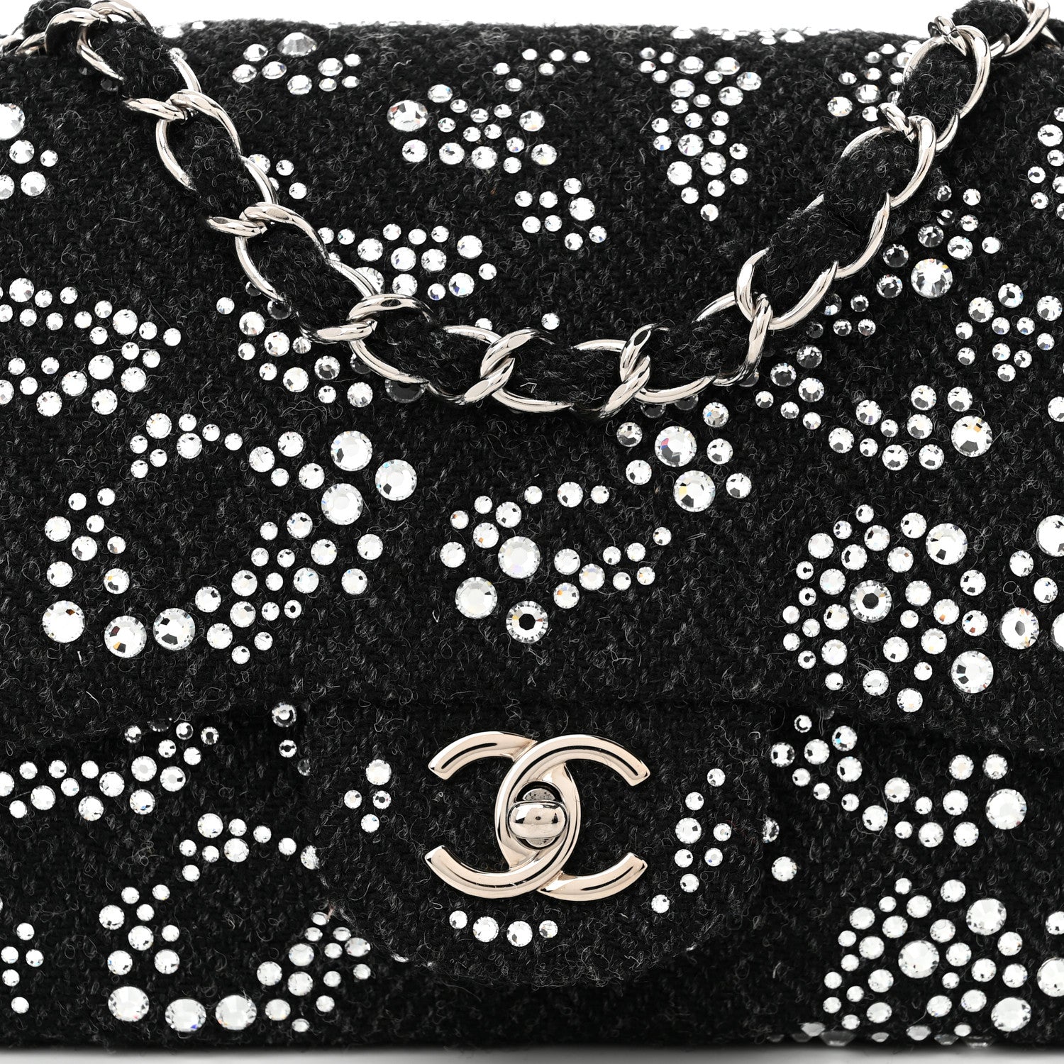 Chanel Tweed Swarovski Crystal Leopard Jumbo Flap  Black 8 of 10