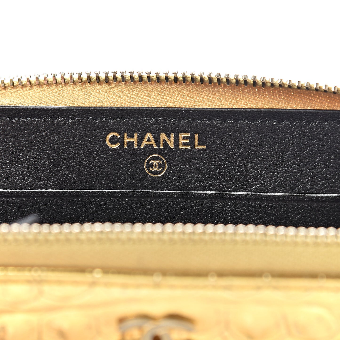 Metallic Calfskin Crocodile Embossed Small Zip Wallet Gold