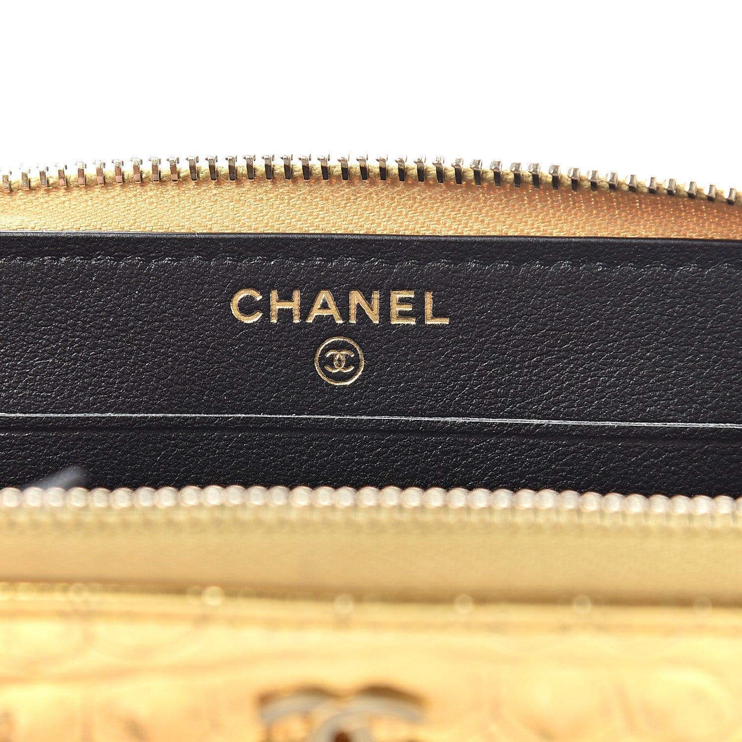 Chanel Metallic Calfskin Crocodile Embossed Small Zip Wallet Gold 5 of 10