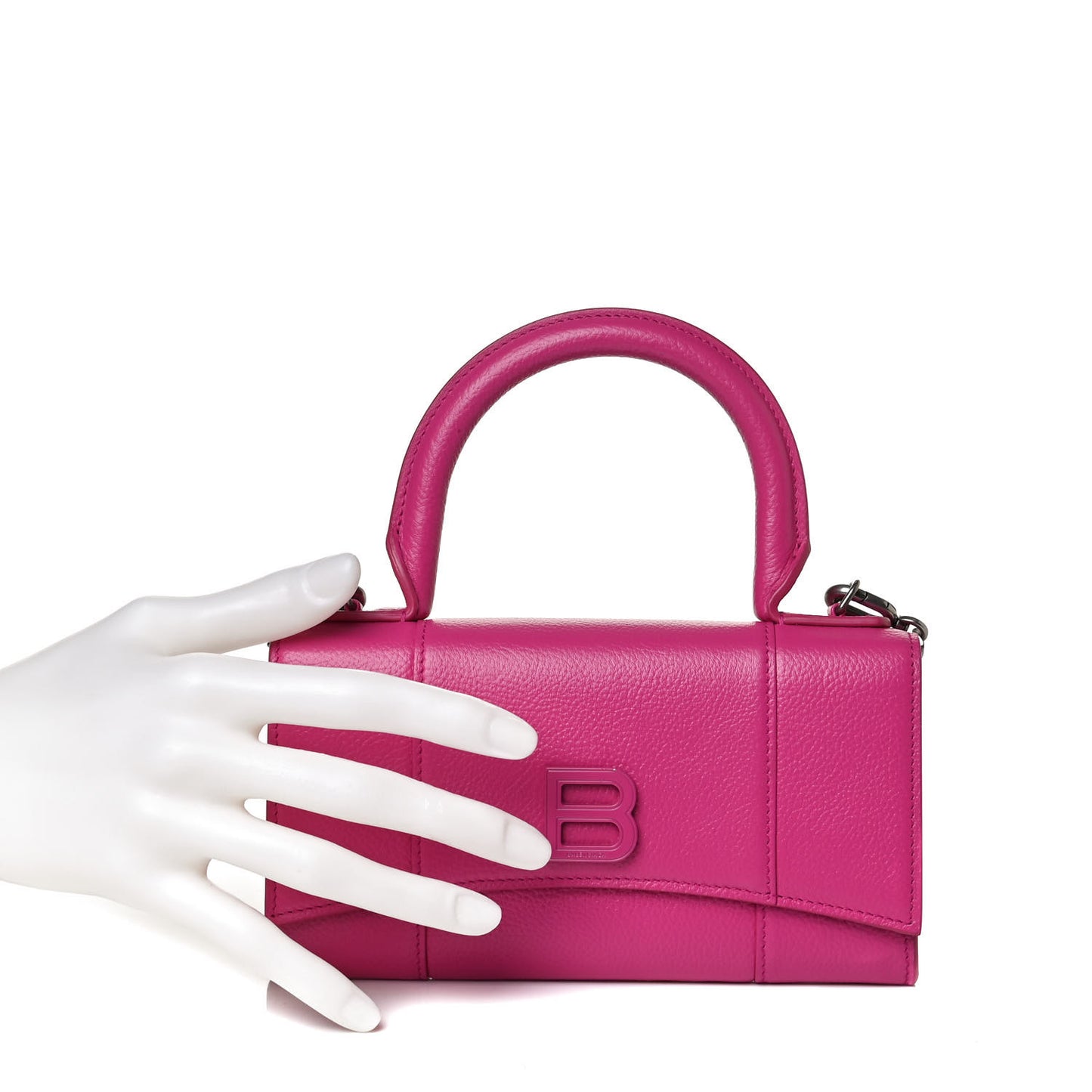 Grained Calfskin Tonal B Hourglass Top Handle Crossbody Phone Holder Fuchsia