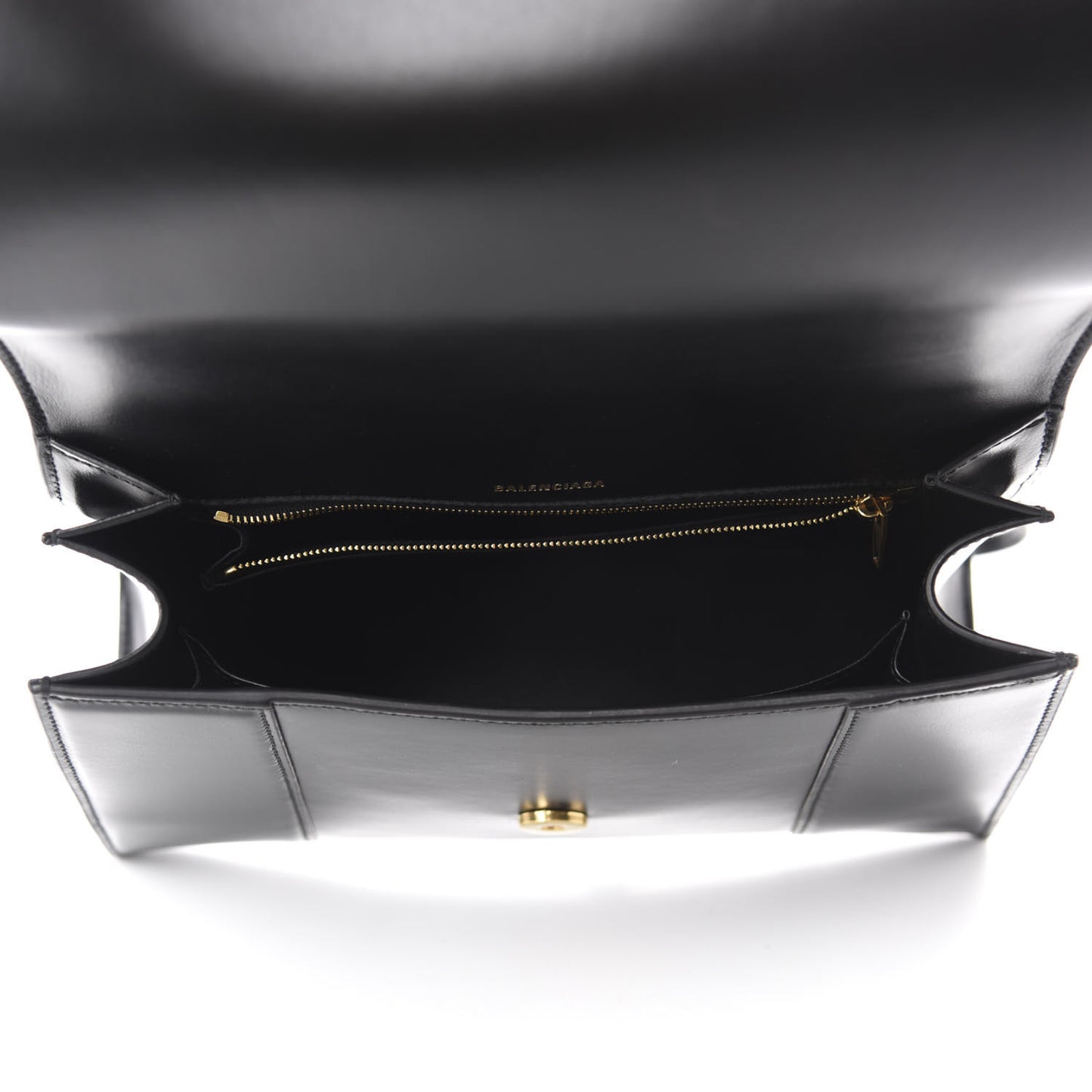 Shiny Box Calfskin Medium Hourglass Top Handle Bag Black