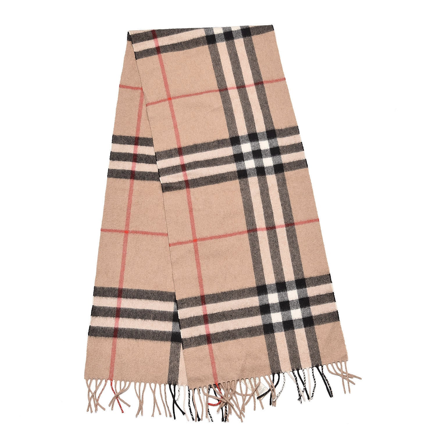 Burberry Cashmere Giant Check Fringe Scarf Camel 3 of 5