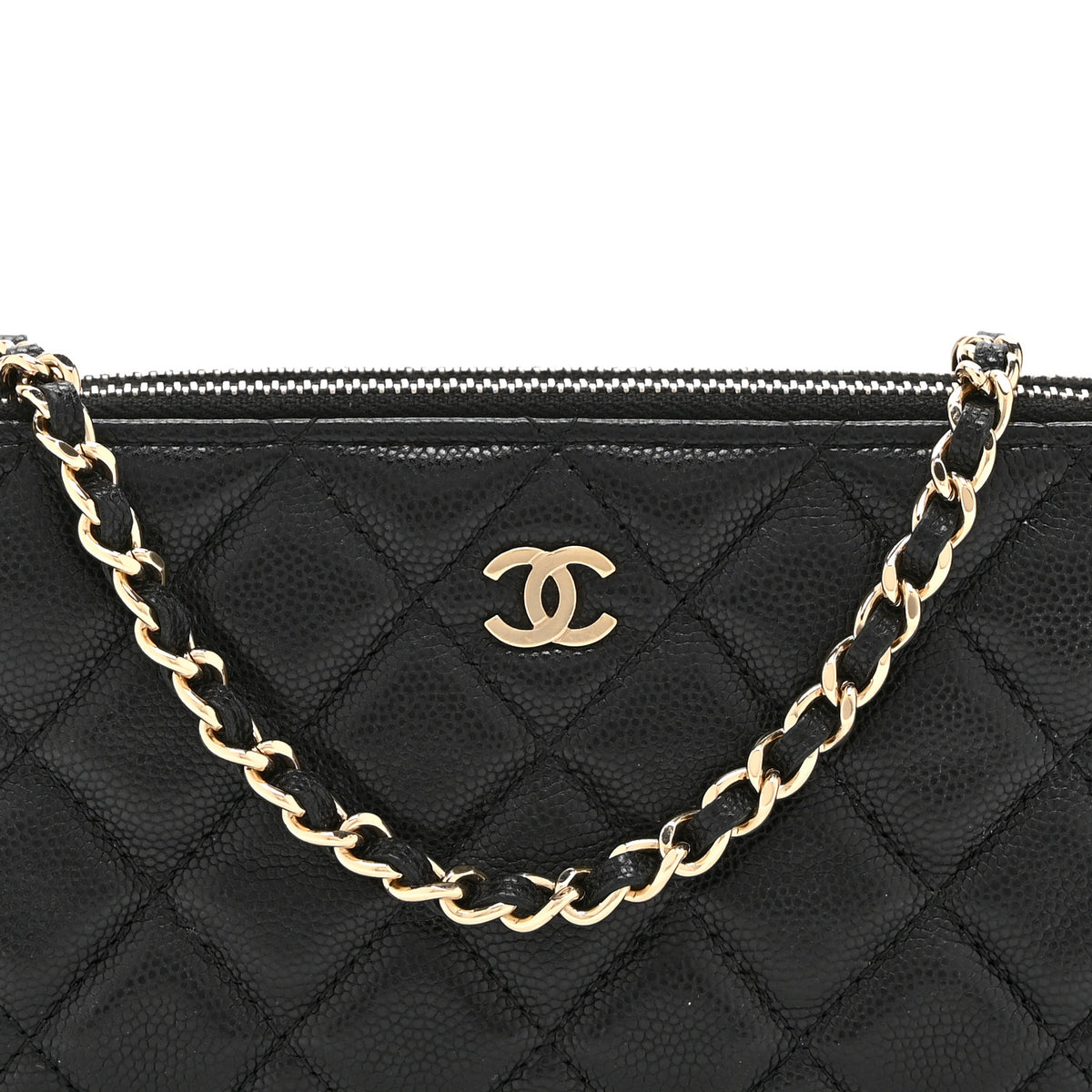 Caviar Quilted Small Clutch With Chain Black