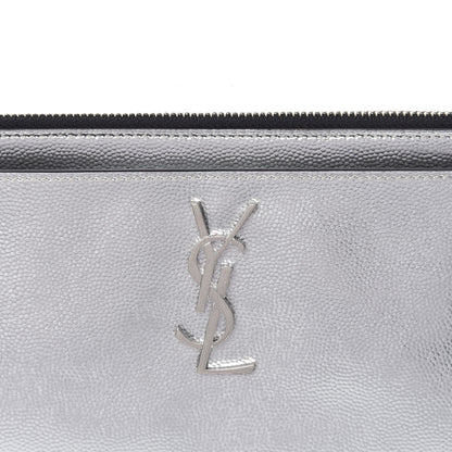 Saint Laurent Metallic Grain De Poudre Monogram Bill Pouch Argento 8 of 9