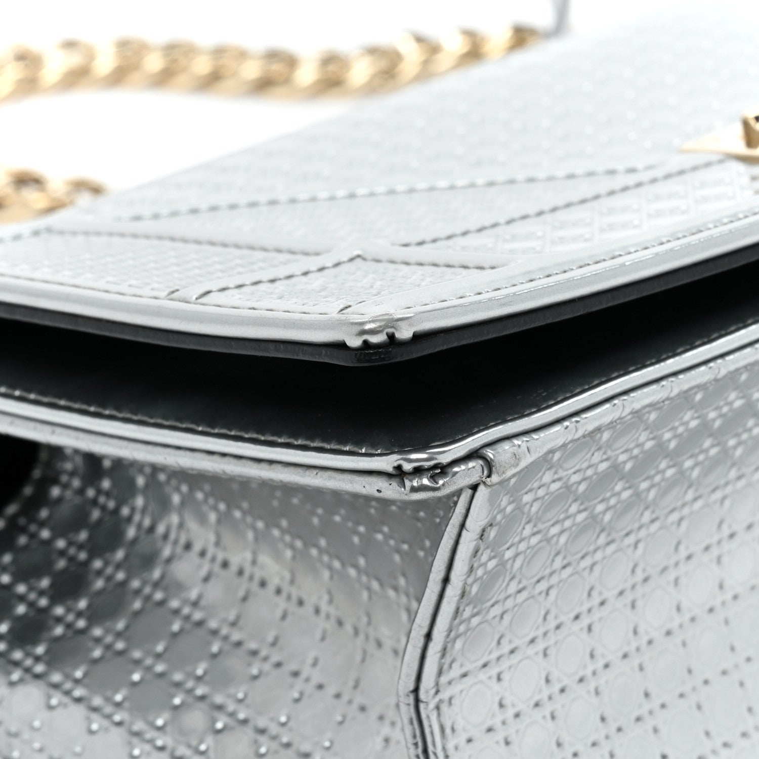 Christian Dior Metallic Patent Micro-Cannage Small Diorama Flap Bag Silver 13 of 17