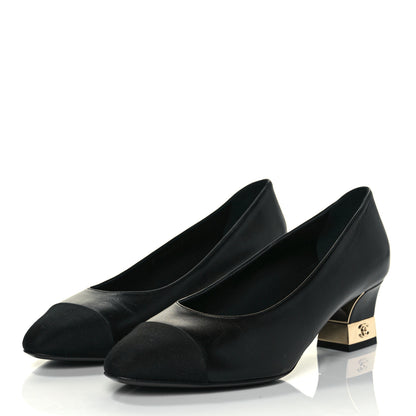 Chanel Lambskin Grosgrain Cap Toe CC Pumps 39.5 Black 3 of 9