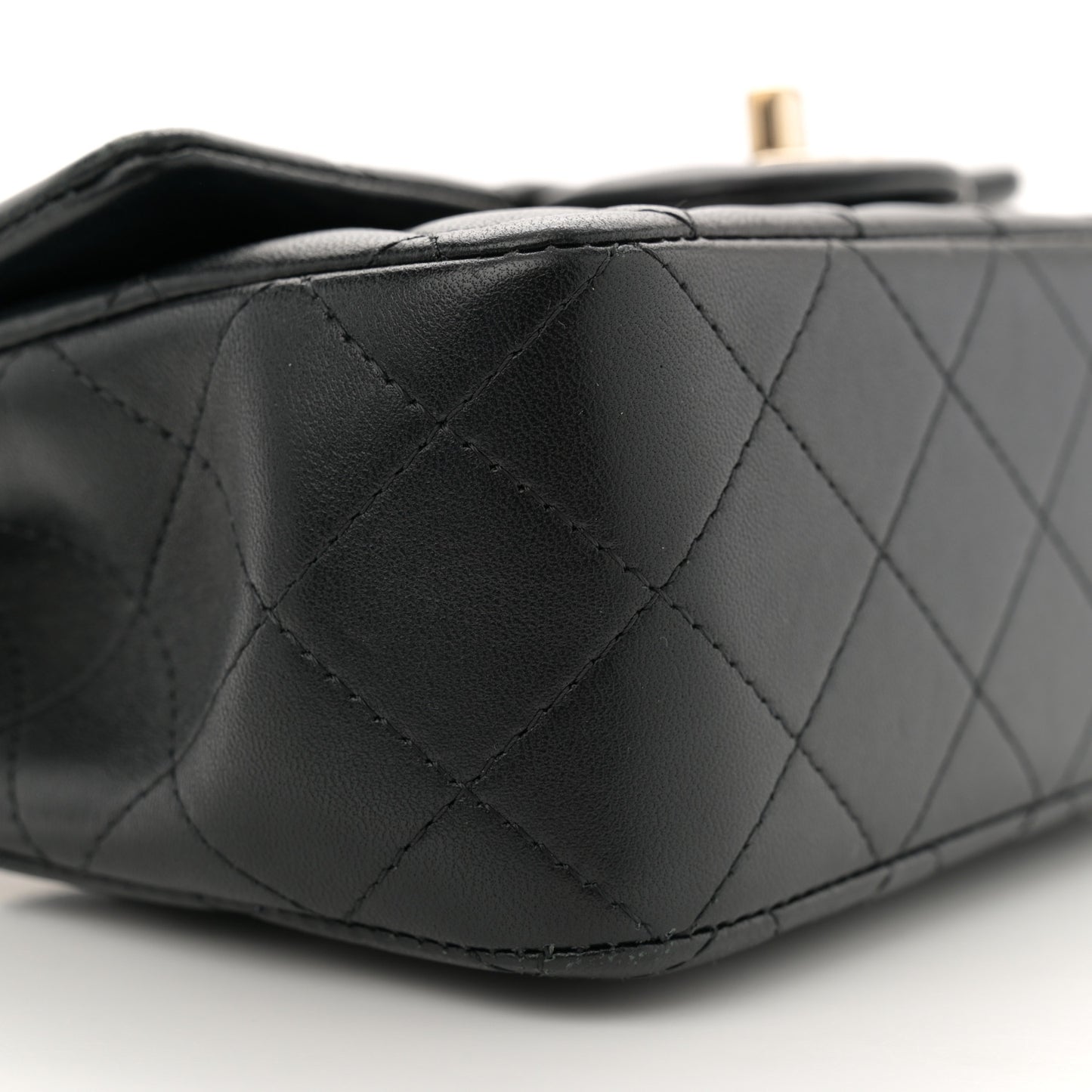 Lambskin Quilted Mini Top Handle Rectangular Flap Black