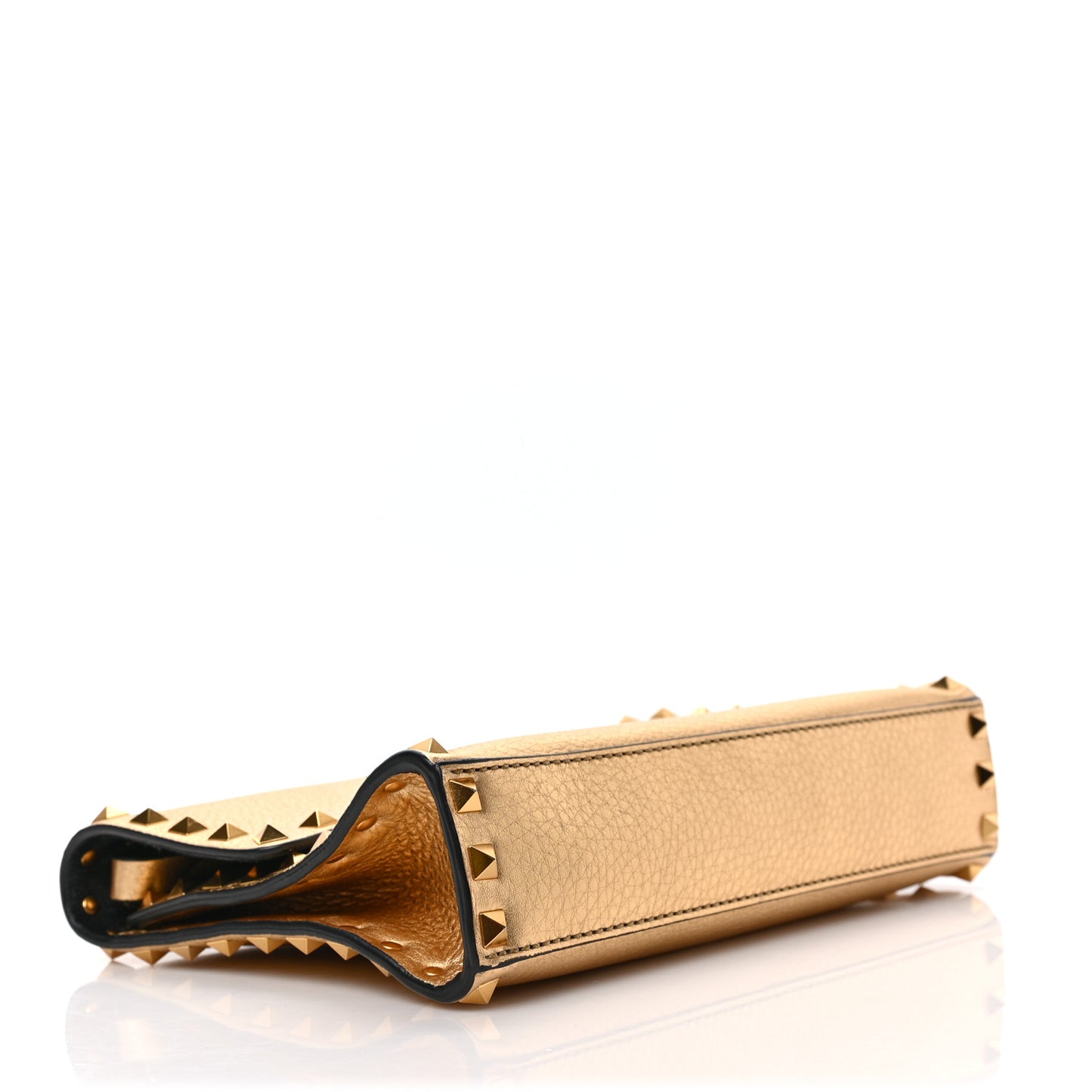 Metallic Pebbled Calfskin Medium Rockstud Flip Lock Crossbody Bag Antique Brass