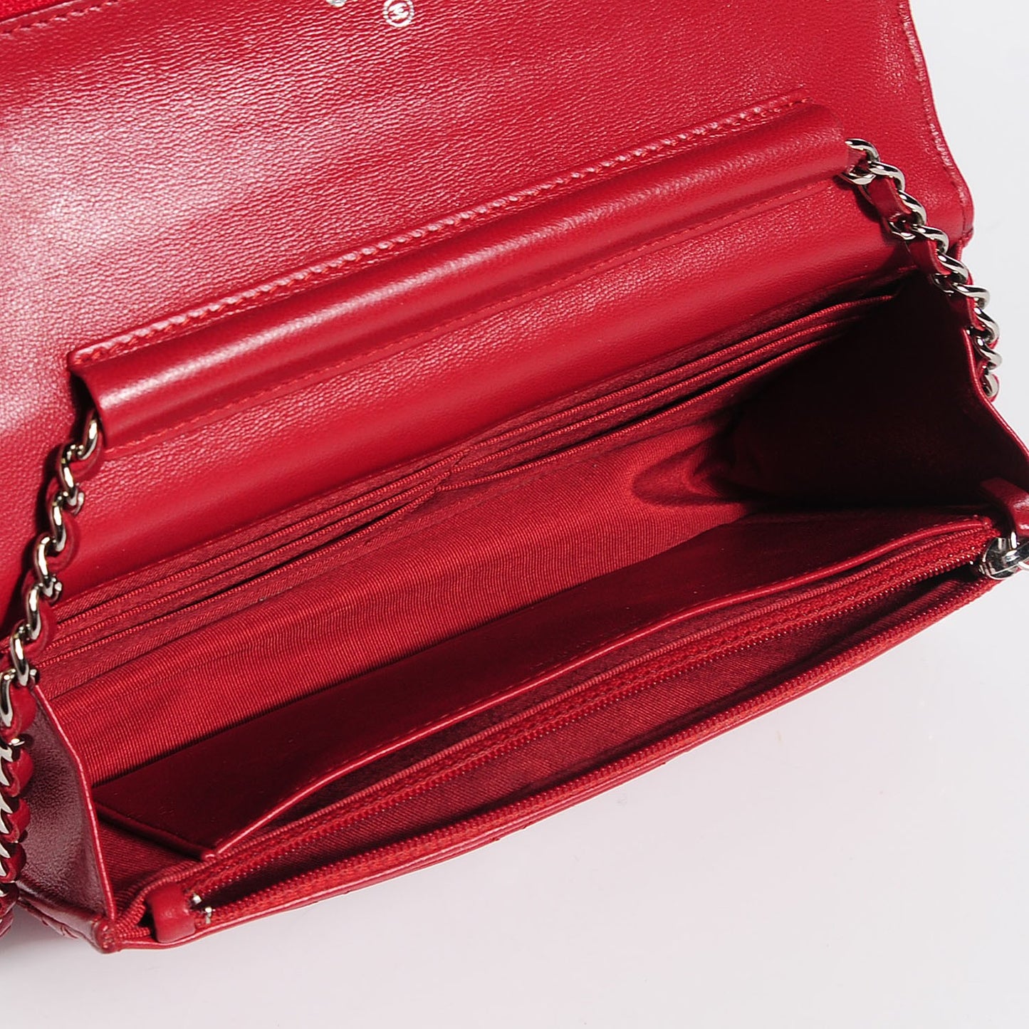 Lambskin Quilted Wallet On Chain WOC Red