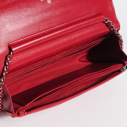 Chanel Lambskin Quilted Wallet On Chain WOC Red 5 of 8
