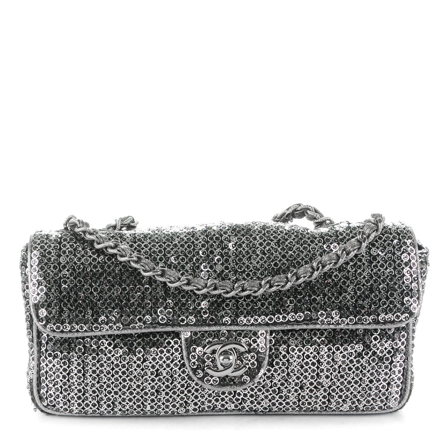 Sequin East West Flap Dark Silver