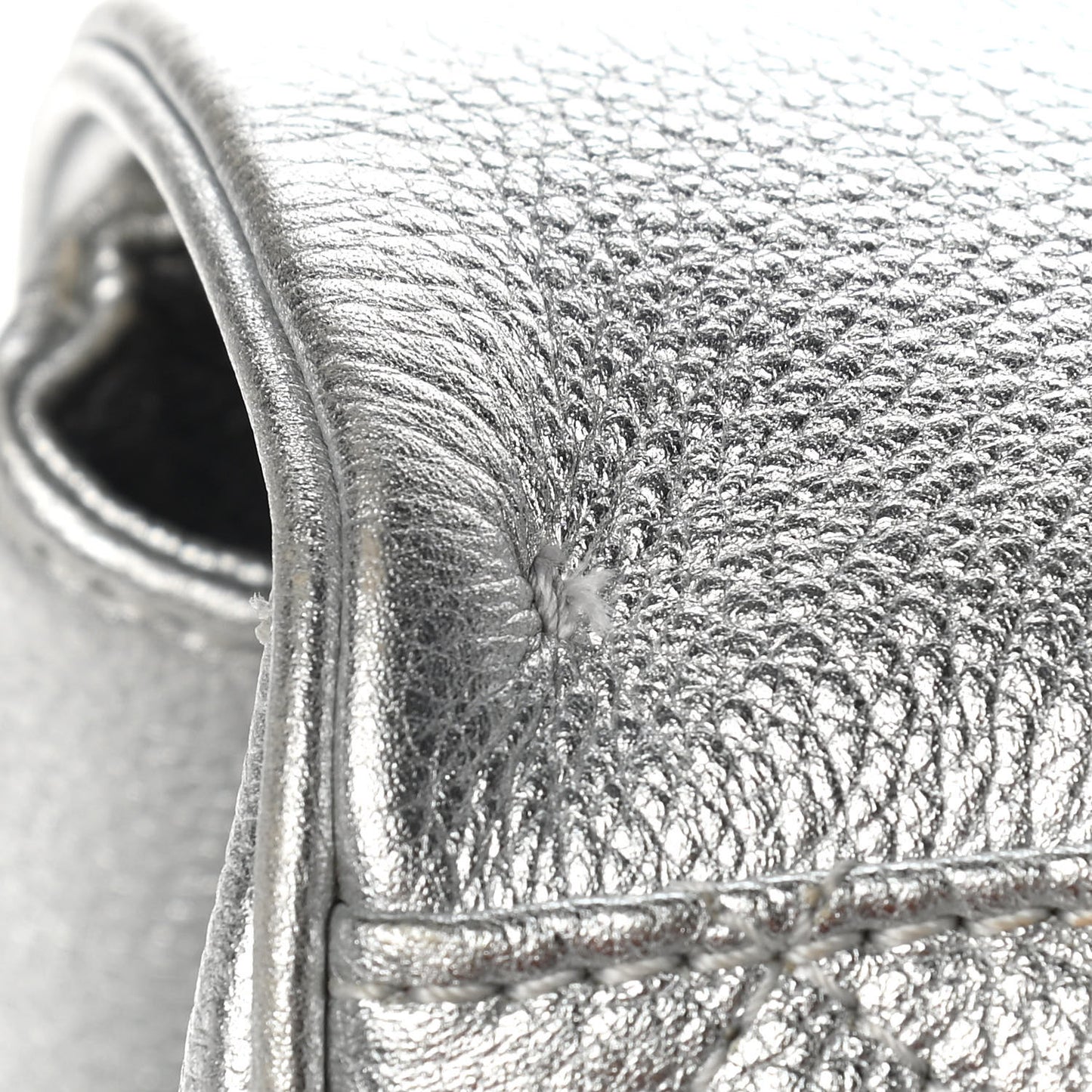 Metallic Grained Calfskin Quilted Large Casual Rock Backpack Silver