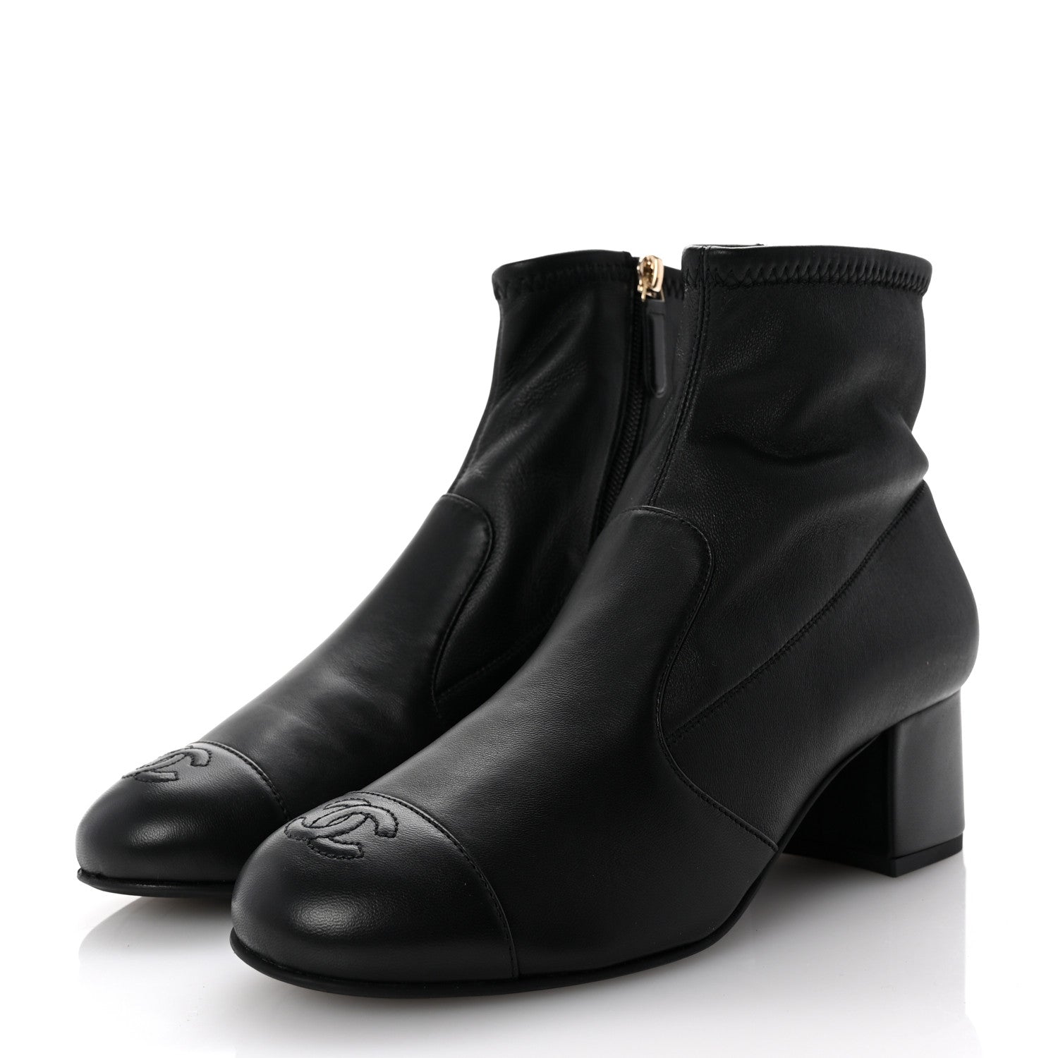 Chanel Stretch Lambskin Cap Toe CC Short Boots 37.5 Black 4 of 9