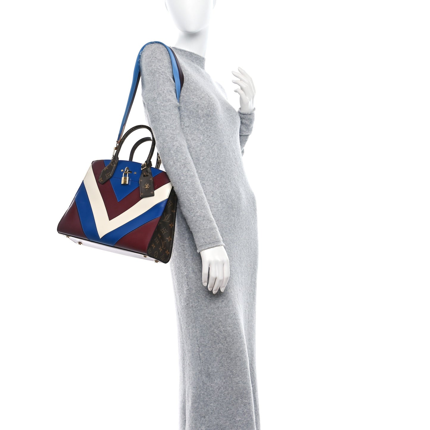 Calfskin Monogram City Steamer MM Blue Burgundy White