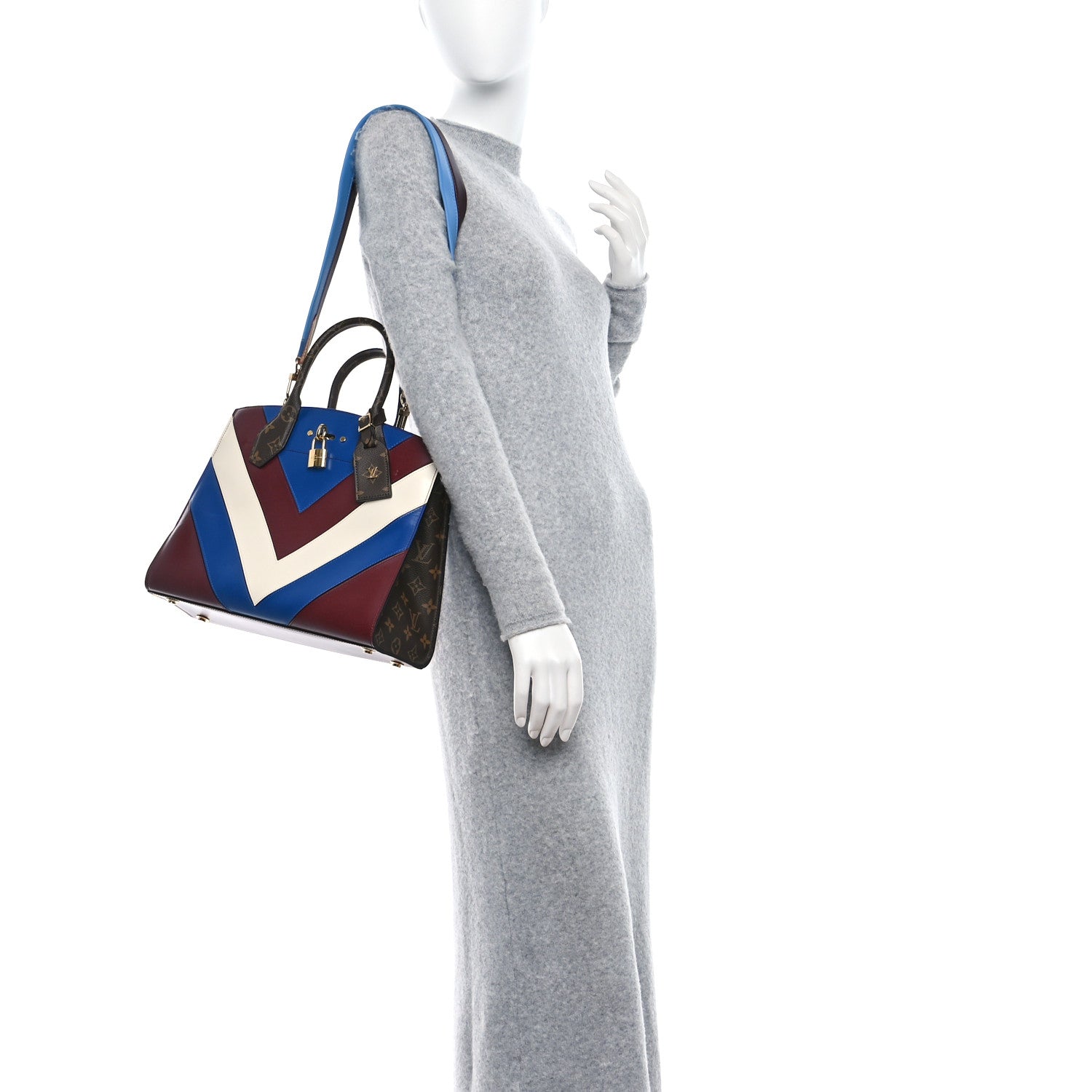 Louis Vuitton Calfskin Monogram City Steamer MM Blue Burgundy White 2 of 16