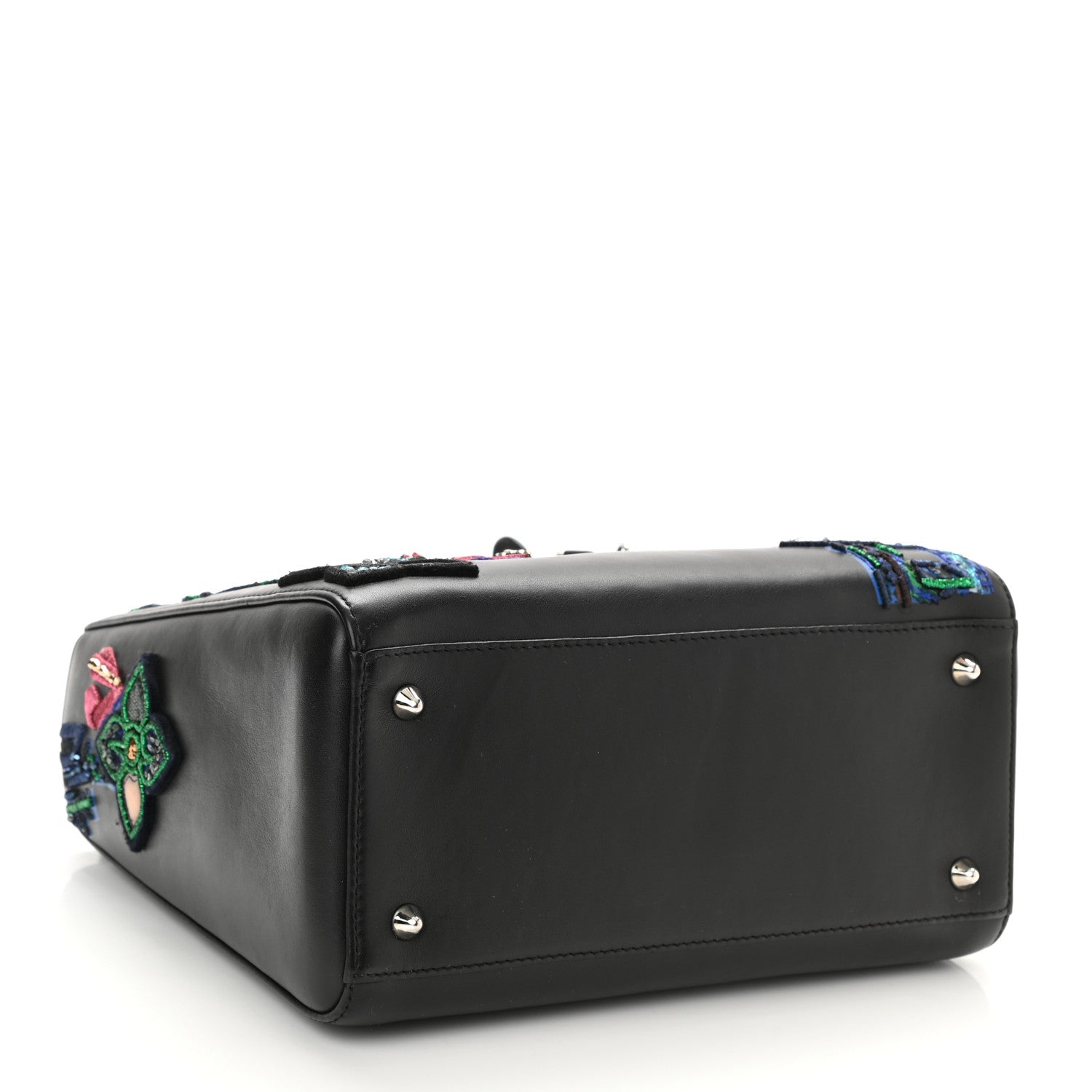 Christian Dior Smooth Calfskin Embroidered Beaded Floral Medium Lady Dior Black 3 of 9