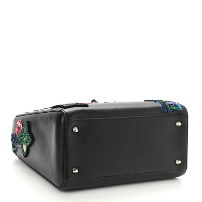 Christian Dior Smooth Calfskin Embroidered Beaded Floral Medium Lady Dior Black 3 of 9
