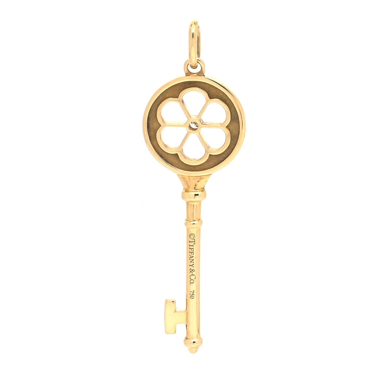 Tiffany 18K Yellow Gold Diamond Blossom Key Pendant 3 of 6