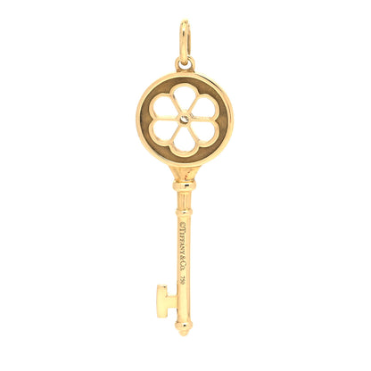 Tiffany 18K Yellow Gold Diamond Blossom Key Pendant 3 of 6