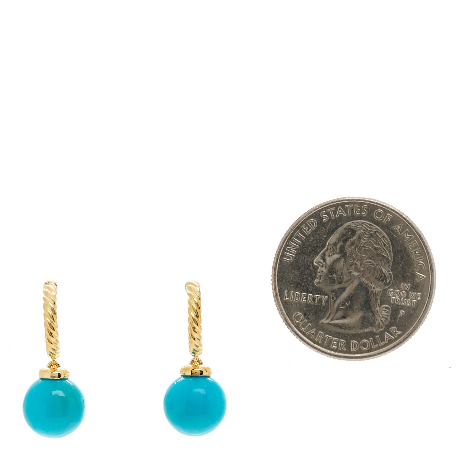 David Yurman 18K Yellow Gold Turquoise 9mm Solari Hoop Earrings 2 of 4